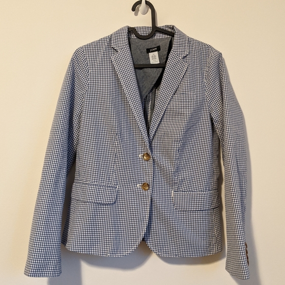 J Crew blue checker gingham blazer size 0